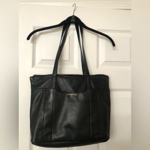 Lucky Brand Black Leather Double Handle Tassel Zip Tote